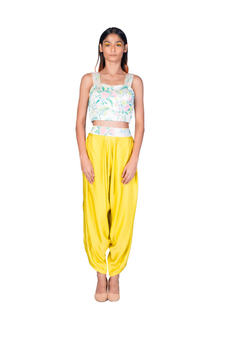 Dhoti Pants and Organza Throw with Bustier